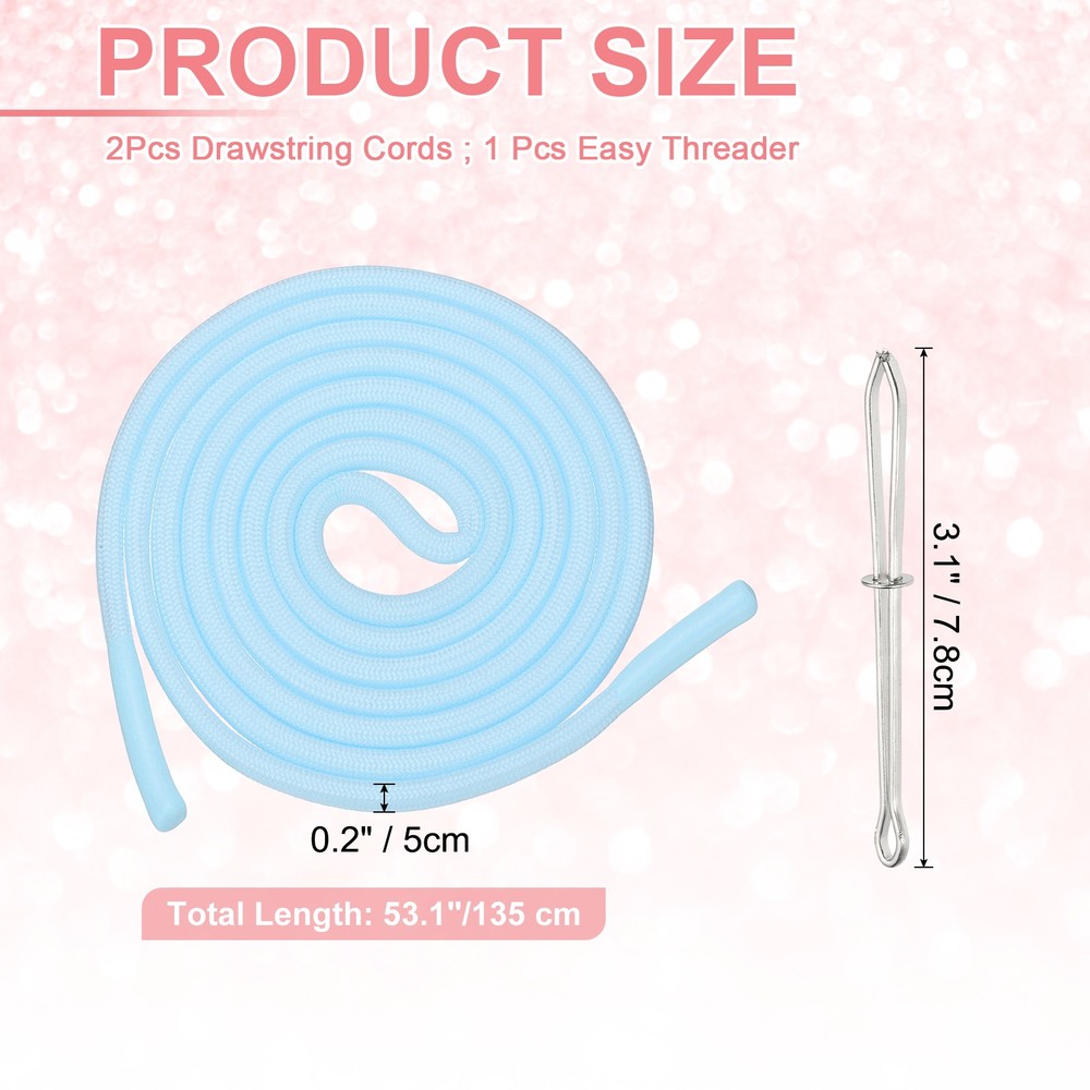 2pcs 53inch Drawstring Cords Hoodie String with Easy Threader, Sky Blue