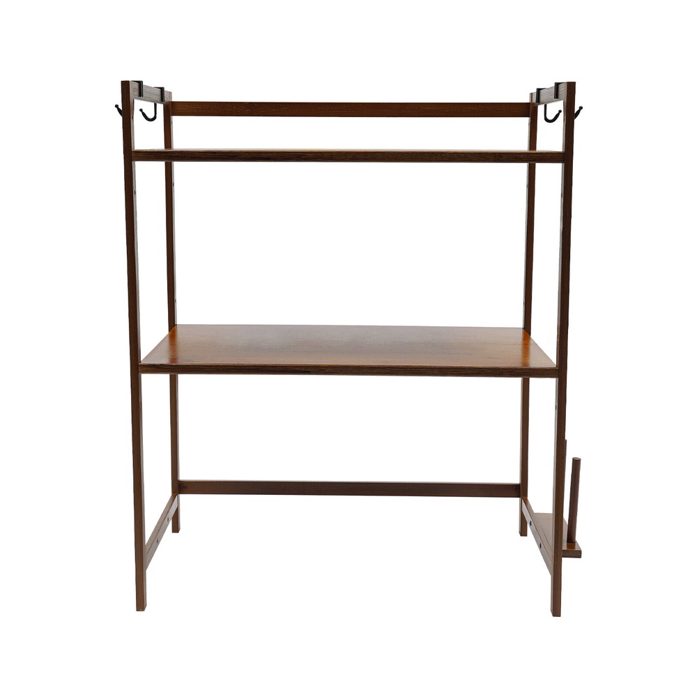2 Tier 4 Hook Kitchen Storage Rack for Microwave Oven Stand Shelf Organizer US~
