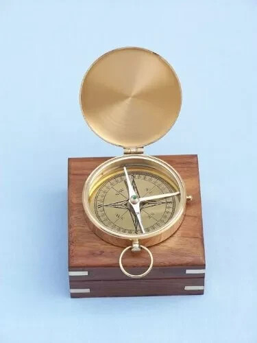 Solid Brass Gentlemen's Compass with Rosewood Box, 4", Brass