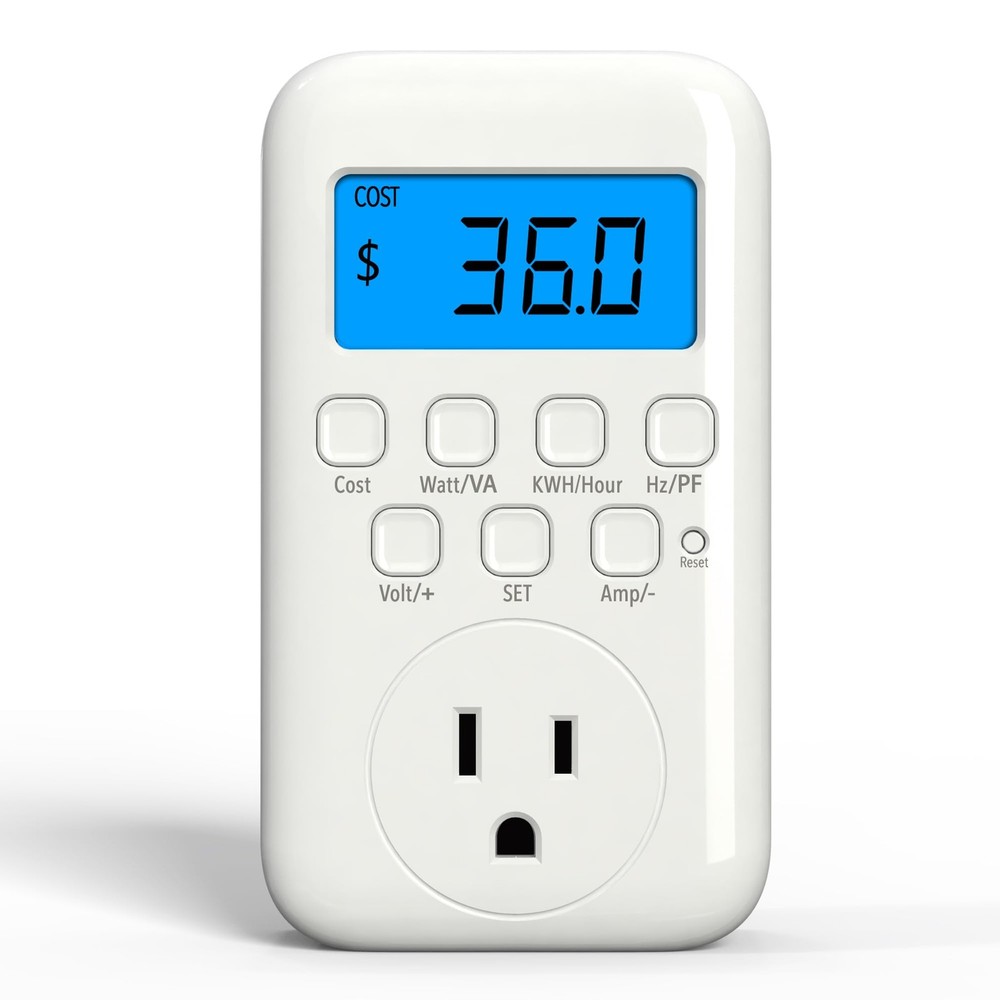 HBN Watt Meter Plug with Backlight, Plug-in Socket Power White