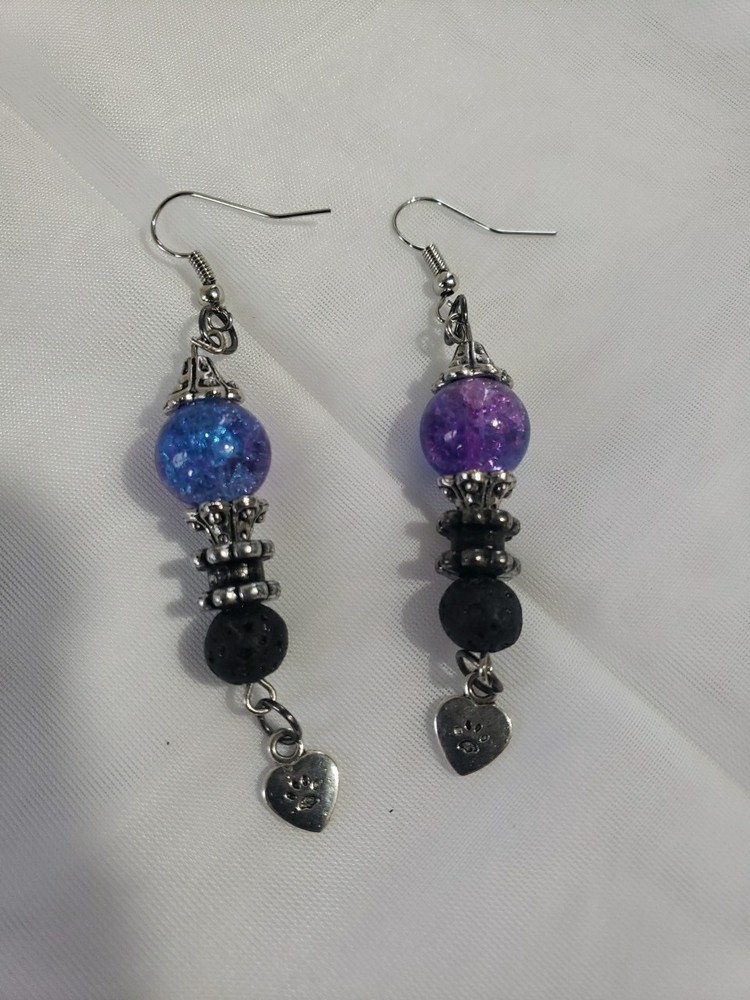 Long Dangly ❤ My Cat/Lava Stone Diffusing Earrings Handmade