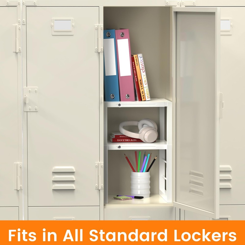 Locker Organizer Shelf White Metal - Adjustable Width/Height for School/Office/G