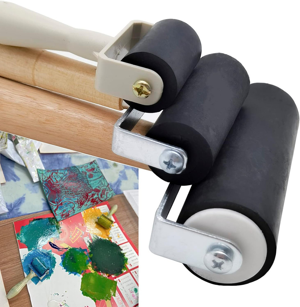 3 Pack Rubber Brayer Roller for Crafting Printmaking Ink Applicator Wallpaper