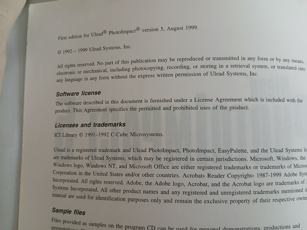ULEAD PHOTOIMPACT 5User Guide and CD 1999for Microsoft win NT/win98