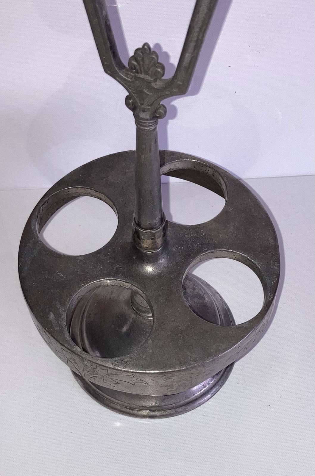 Vintage Etched Glass Cruet Silver-plate Castor Set Condiment Caddy Shaker Stand