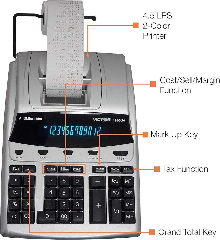 12-Digit Desktop Adding Machine, Large Easy to Read Display, Tape Print Out with