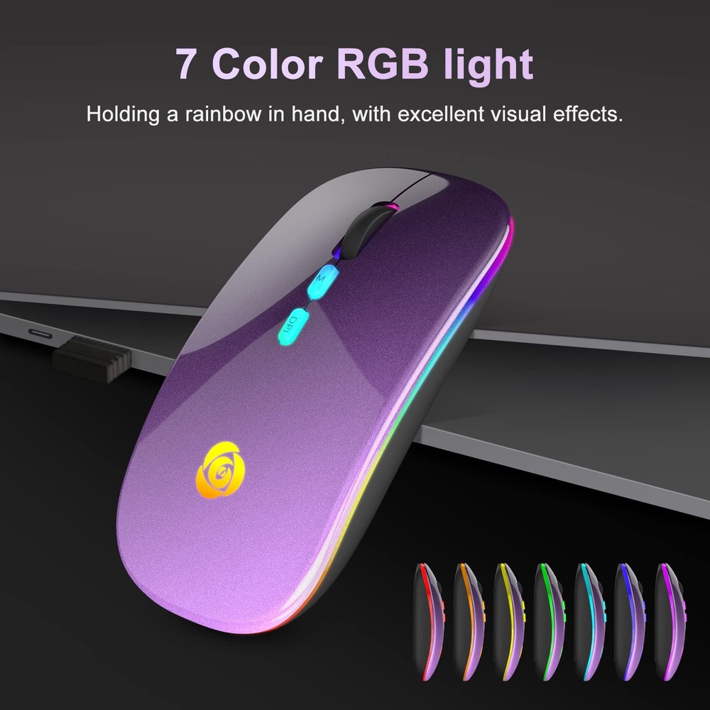 LED Wireless Mouse, Bluetooth Mouse &2.4GHz Instant Connection,Rechargeable U...