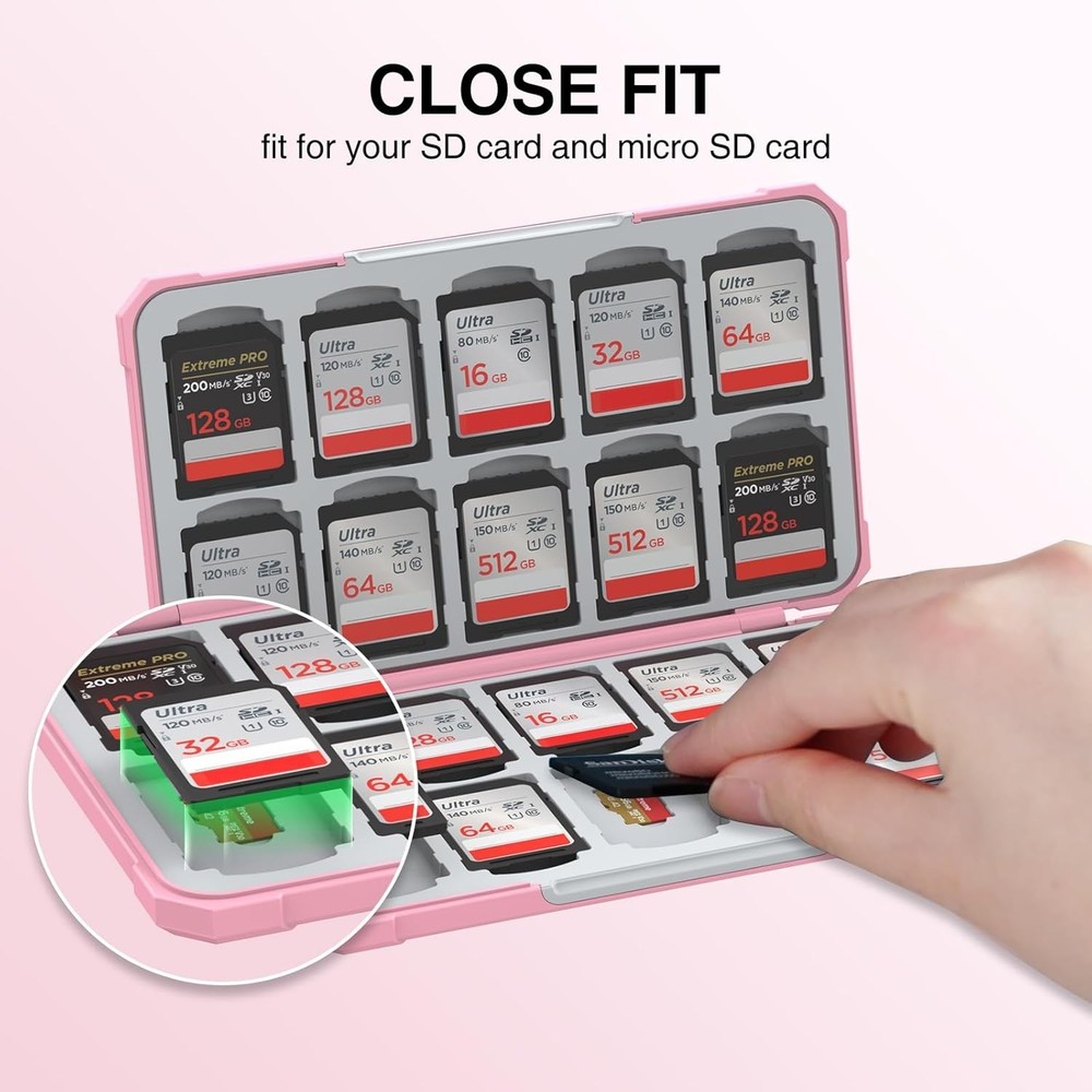 Durable Hard Shell SD Card Case for 20 SDXC & 20 TF - Lightweight & Portable