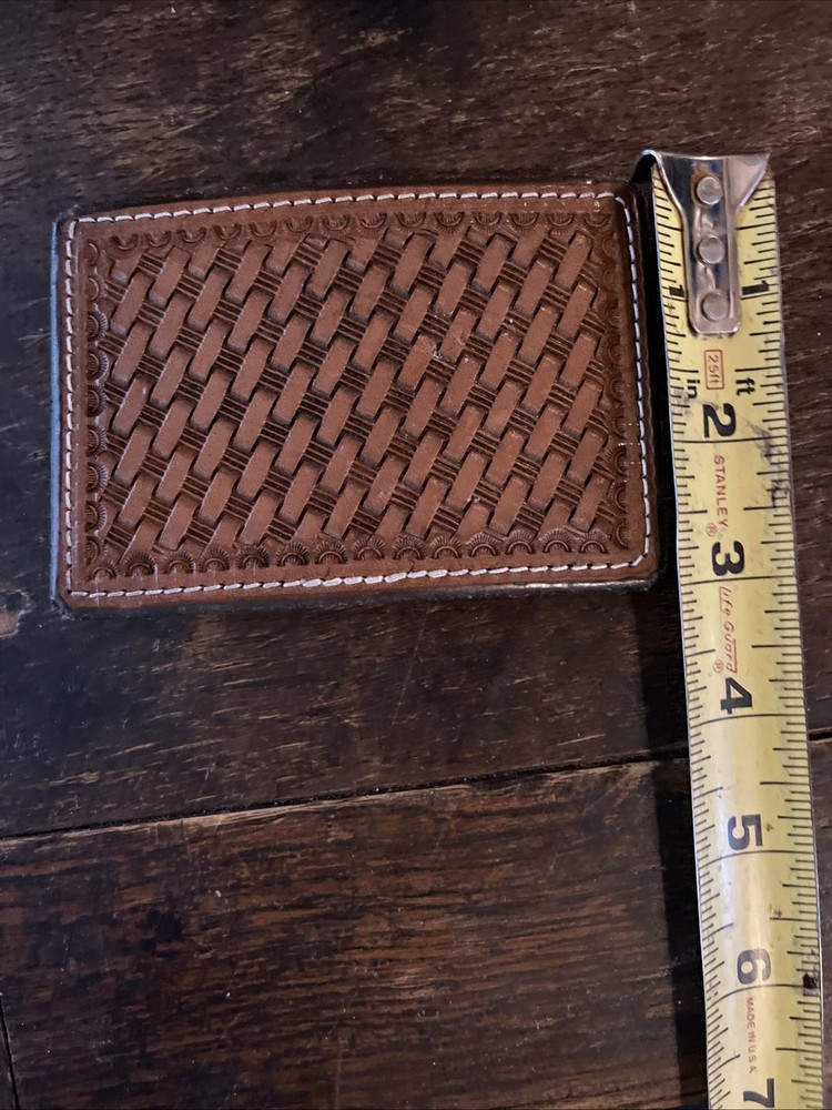 Hand Tooled Leather Basket Weave Rectangle Belt Buckle