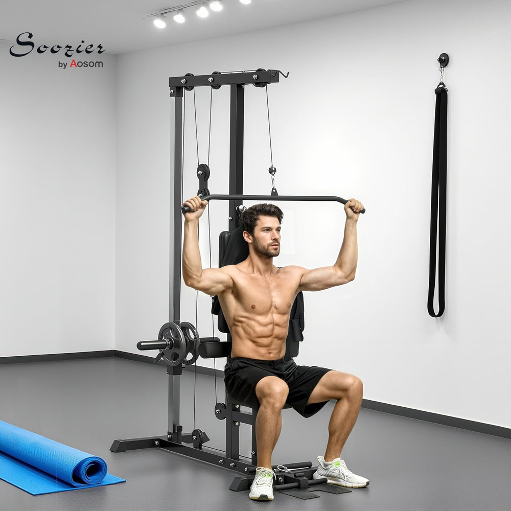 LAT Machine with High & Low Pulley Stations, Cable Row Machine with Adjustable S