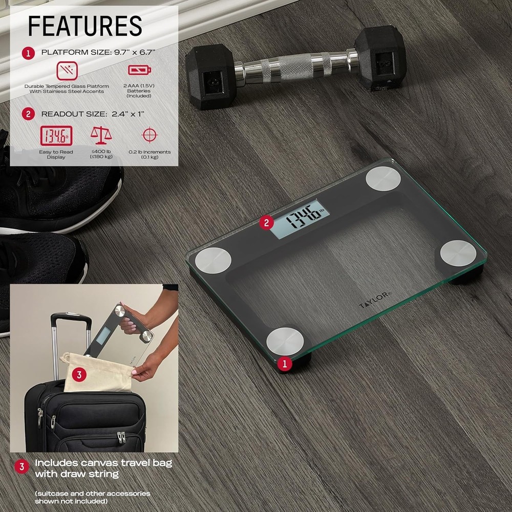 Taylor Digital Compact Scale Clear - Portable - 400 lb Capacity