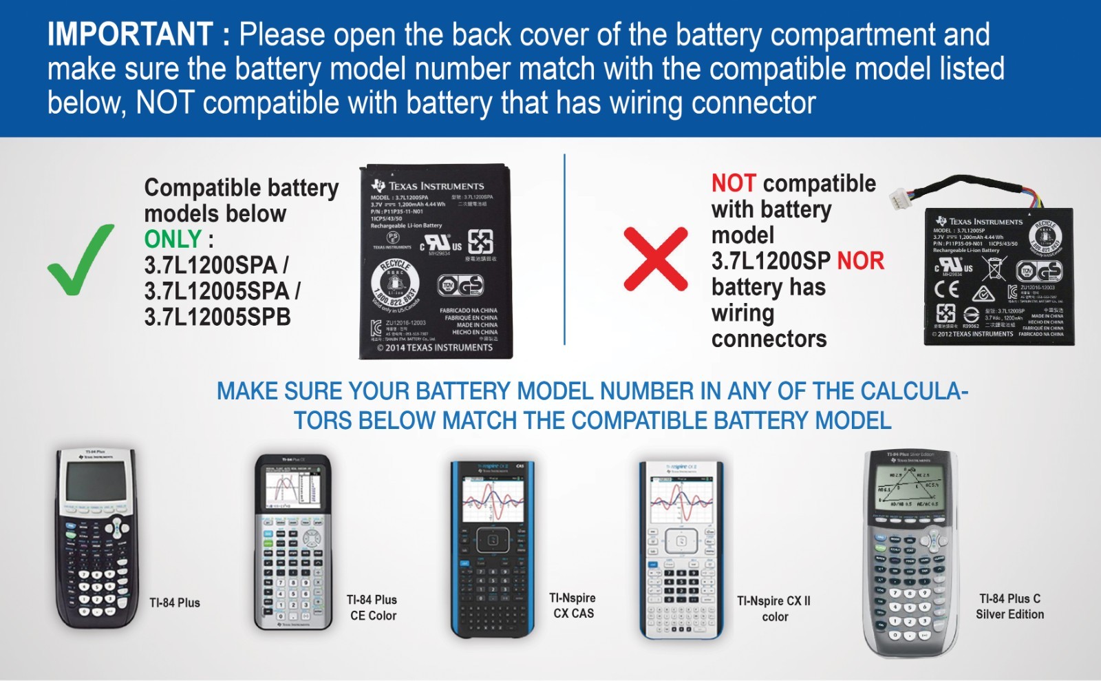 Battery Replacement For Texas Instruments TI-84 Plus CE C Calculator TI NSpire