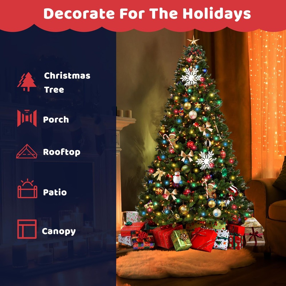 Christmas Outdoor String Lights 75ft 200 LED Waterproof with Memory Modes, Tw...