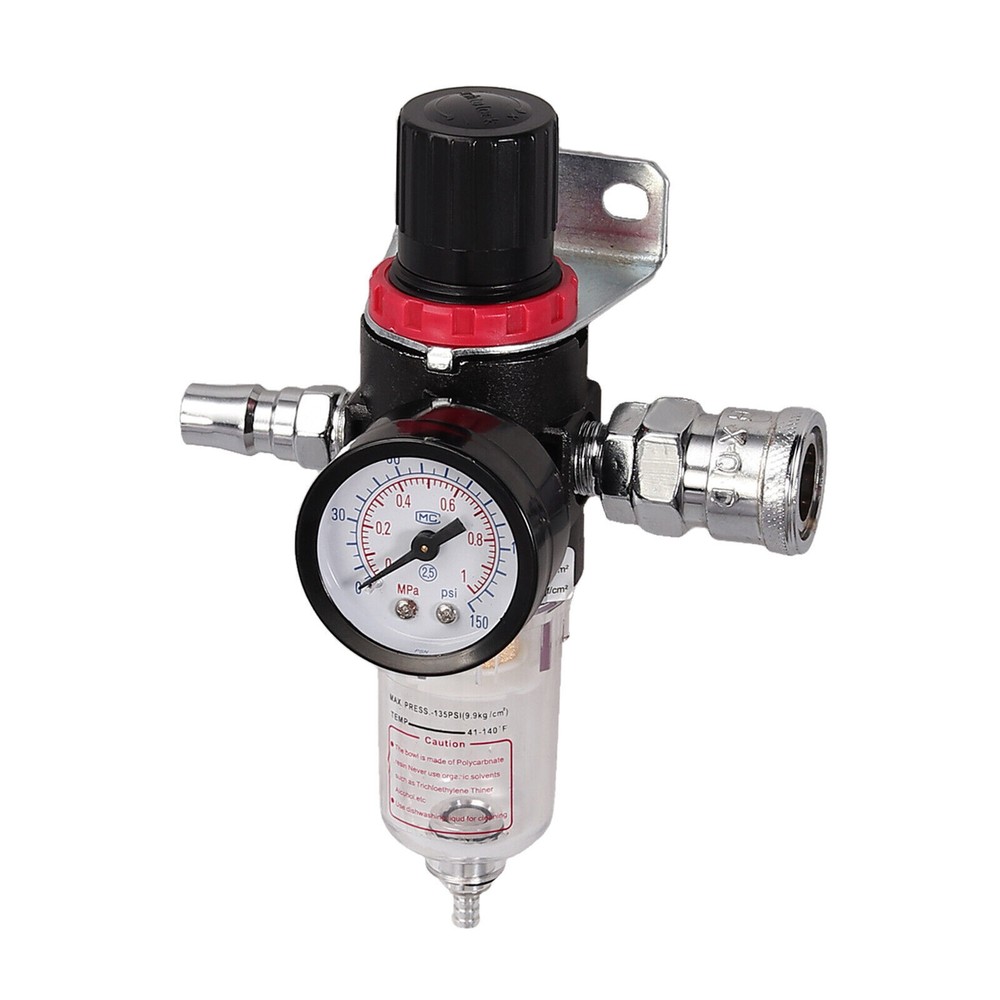 1/4" Air Compressor Filter Water Separator Trap Tools Kit Regulator Gauge 130PSI
