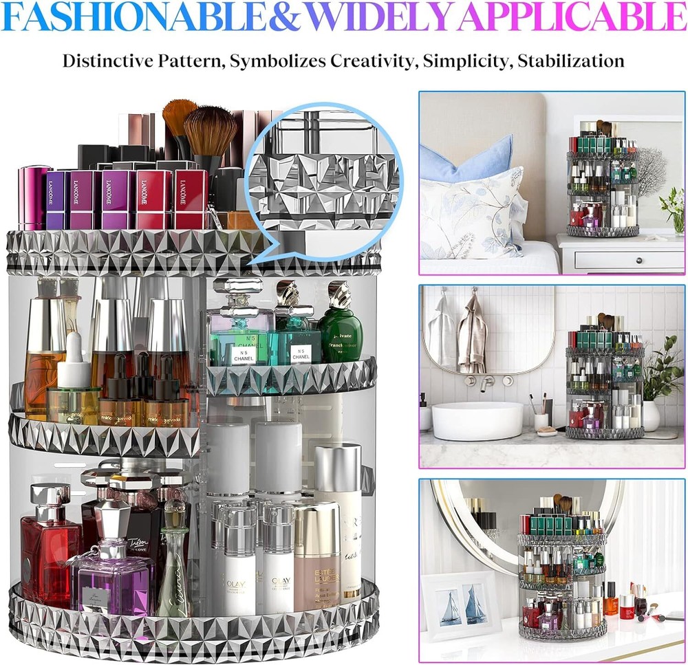360 Rotating Makeup Organizer, DIY Adjustable Cosmetics Gray