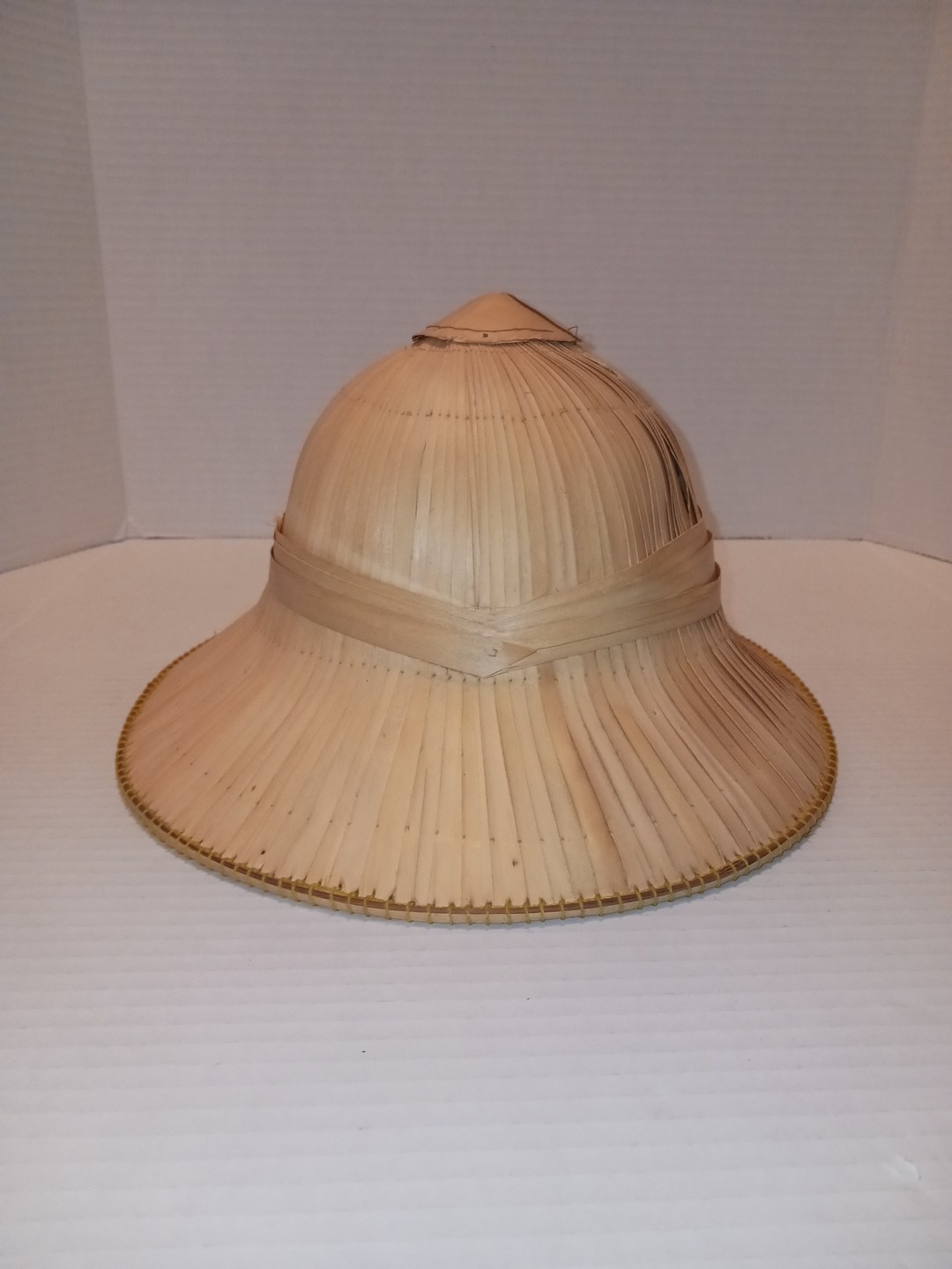 Vintage Natural Reed Pith Helmet Handmade Woven Straw Sun Hat 12.5"L x 10.5"W