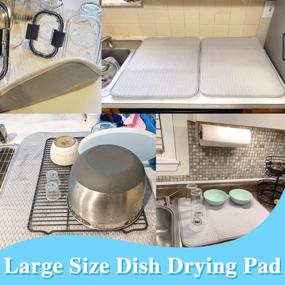 2 Pack Microfiber Dish Drying Mat,24*17 inch Absorbent Dish Drainer Kitchen C...