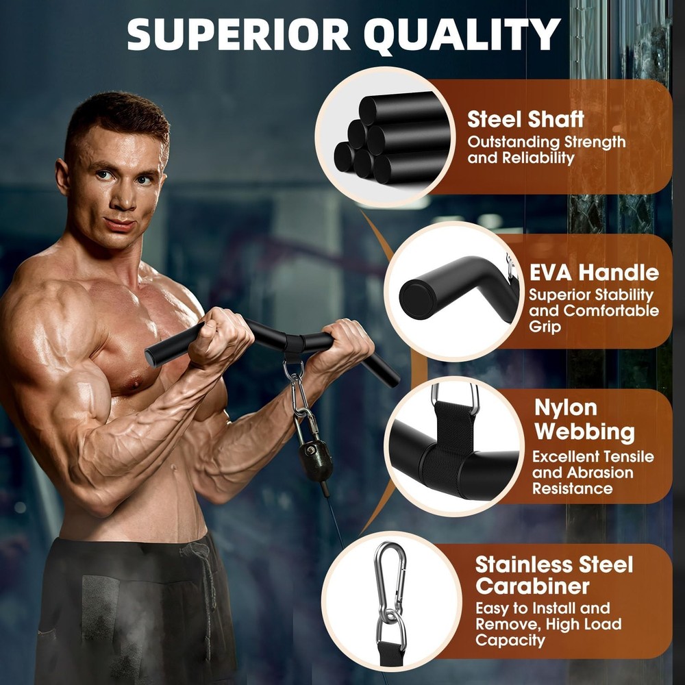 LAT Pulldown Bar Attachments for Pulley Cable Machine, Single D-Handle Tricep...