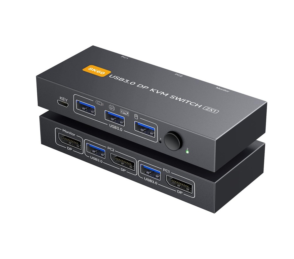 Displayport KVM Switch 1 Monitors 2 Computers 4K144Hz USB3.0 KVM Switch for 2...