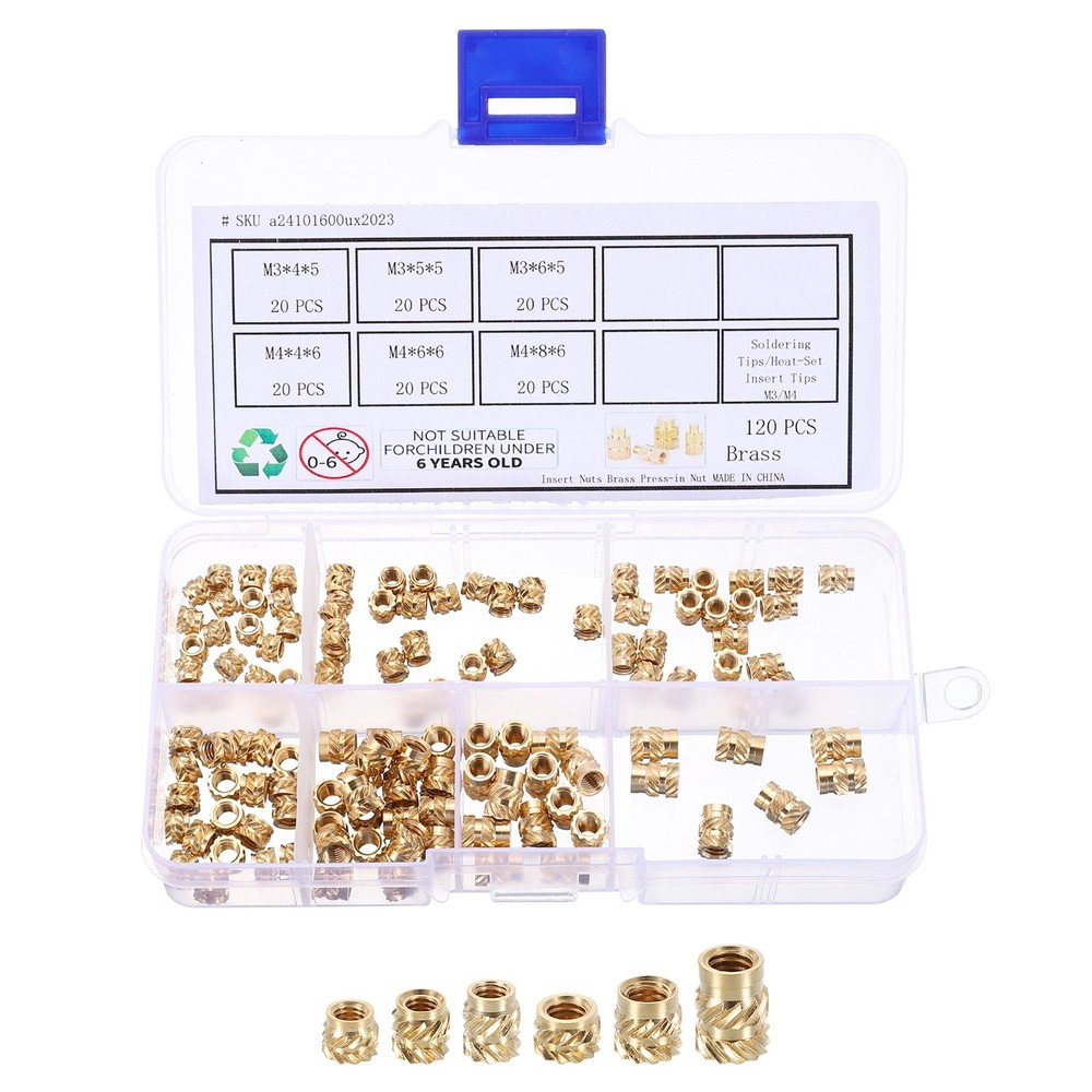 120pcs M3 M4 Metric Threaded Inserts with Heat Set Insert Tips