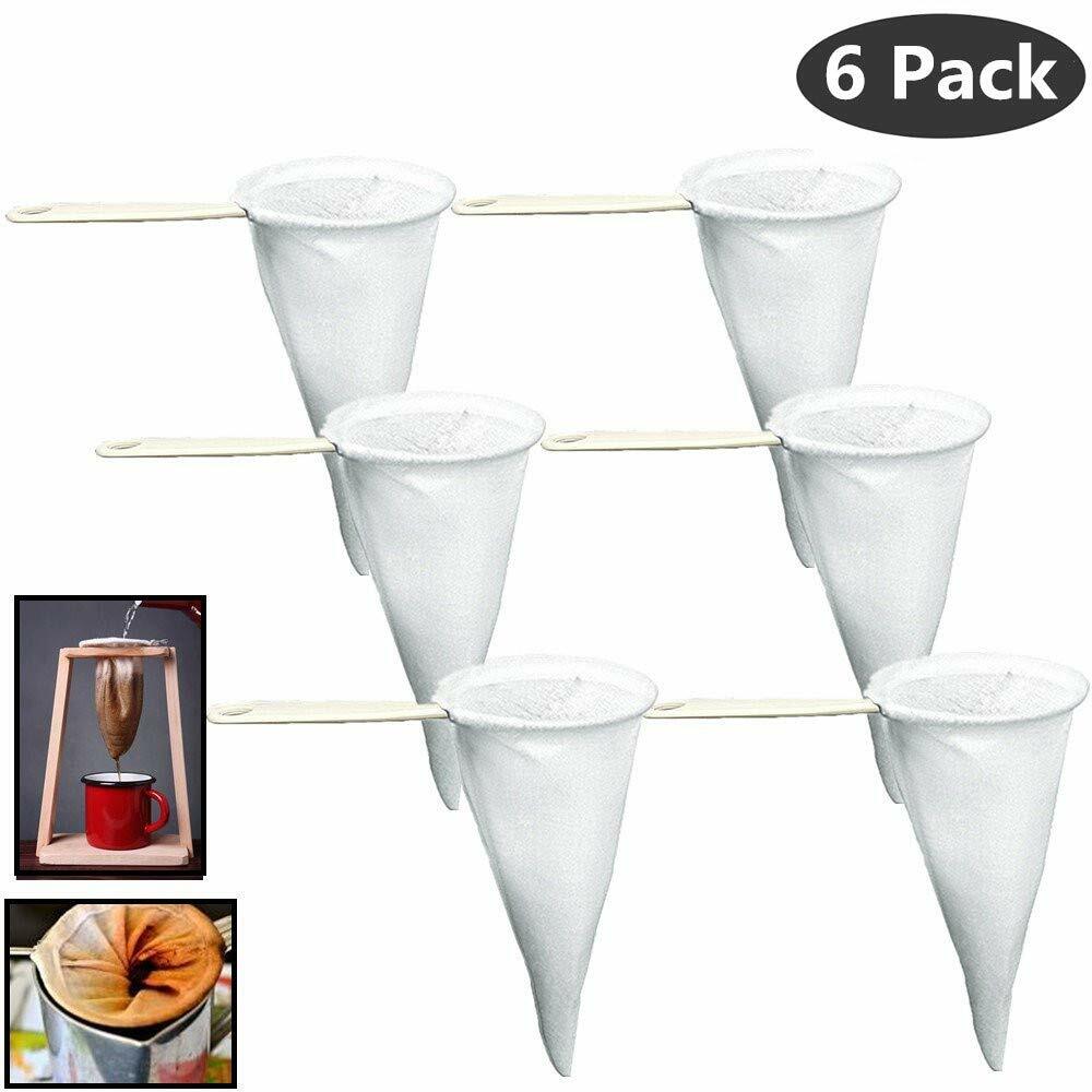 6 Spanish Colador de Cafe Coffee Strainer Filter Cloth Mesh with Plastic Handle