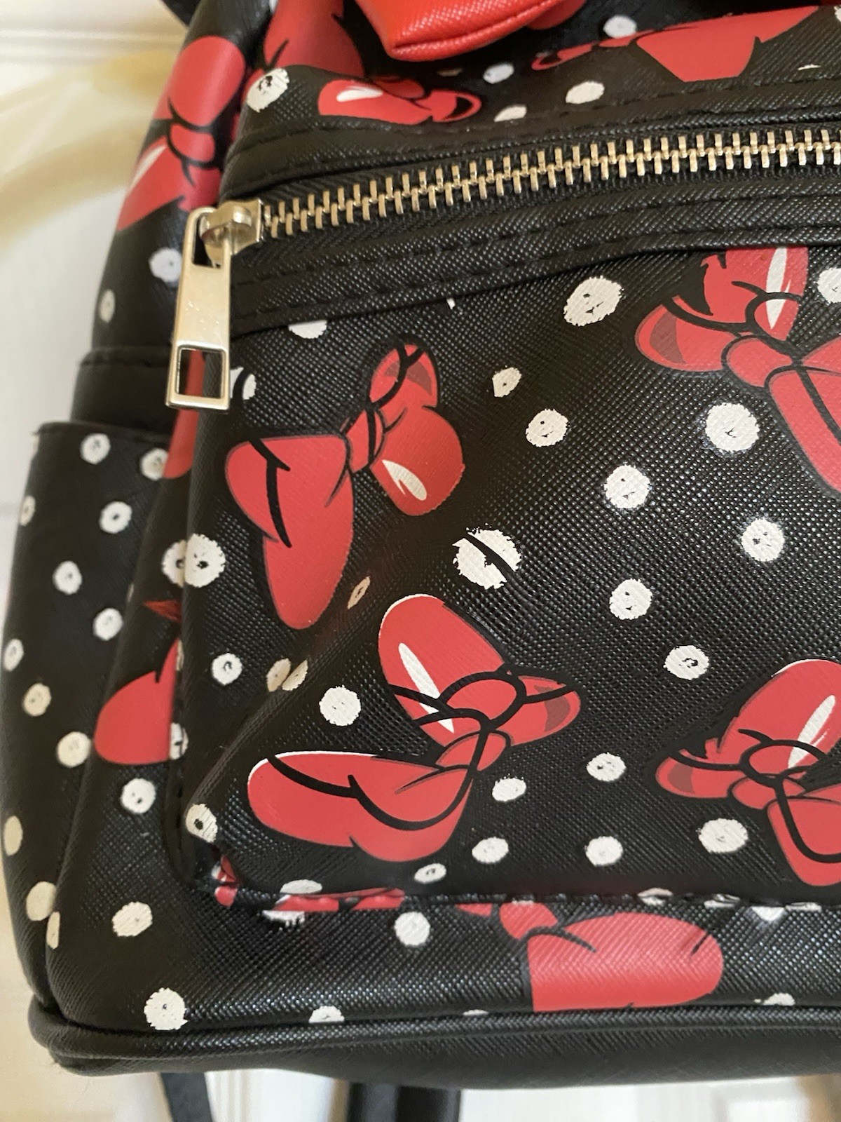 Disney Parks Minnie Mouse Mini Backpack Black Quilted Ears with Red Bow NEW