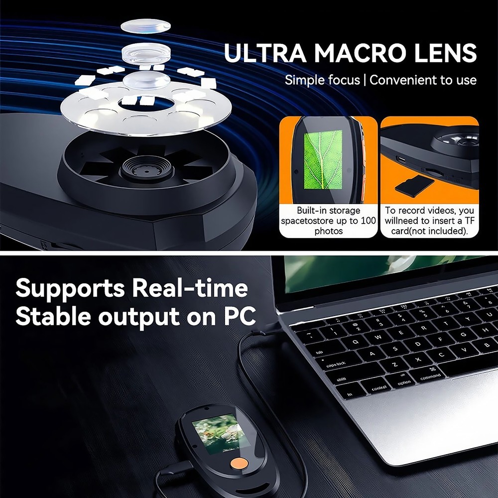 2.0-inch IPS Screen Handheld Digital Microscope with a 178° viewing angle