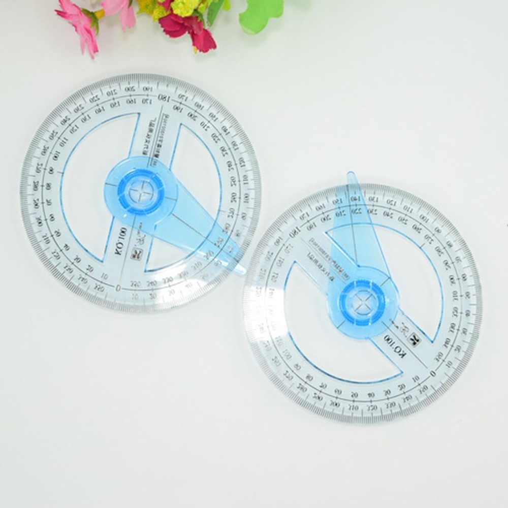 Blue 360 Degree Angle Measure Circle Protractor Plastic Drafting Ruler
