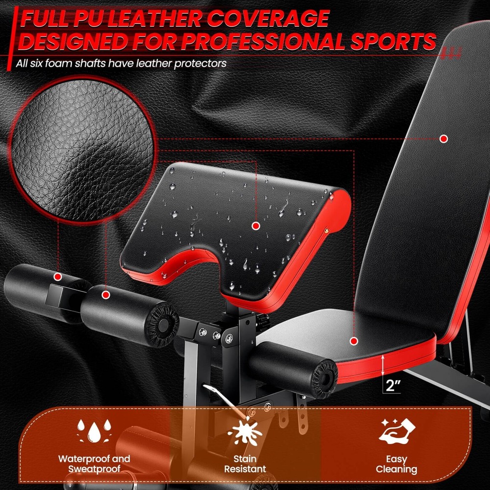 Weight Bench Adjustable Foldable Strength Training Full Body Workout with Wheels