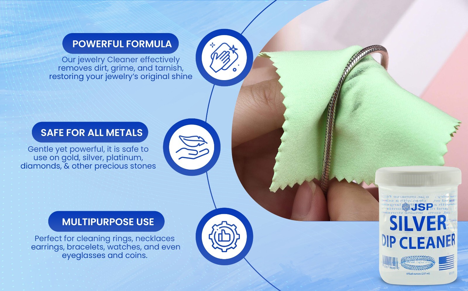 2 Sterling Silver Dip Cleaner Tarnish Remover 925 Jewelry Cleaning Solution 8oz