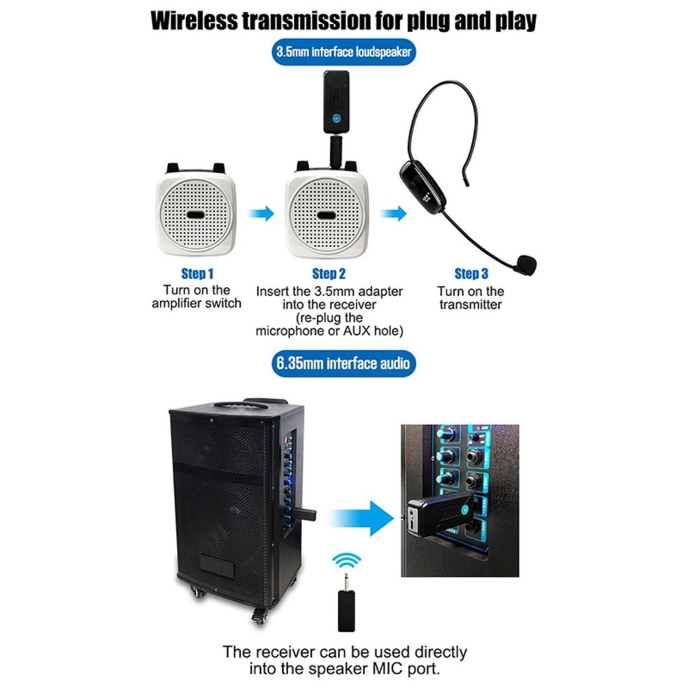 U12F UHF One For Two Wireless Headset Microphone Amplifier Mixer Universal B