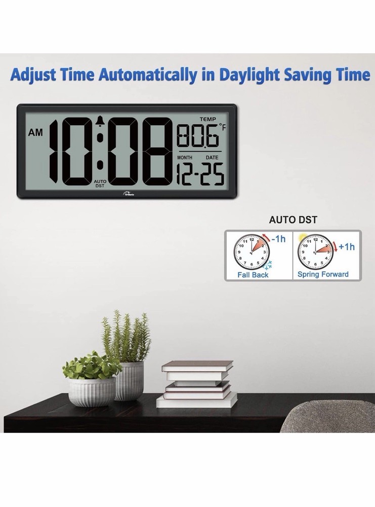 WallarGe 14.5'' Large Digital Wall Clock Battery Operated