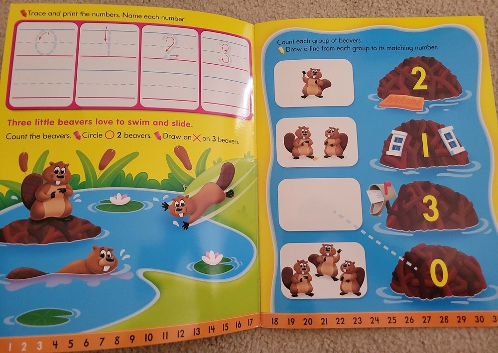 2 PK - K Learning Educational Wipe-Off Books 'Counting 0-31' & 'Everyday Math'
