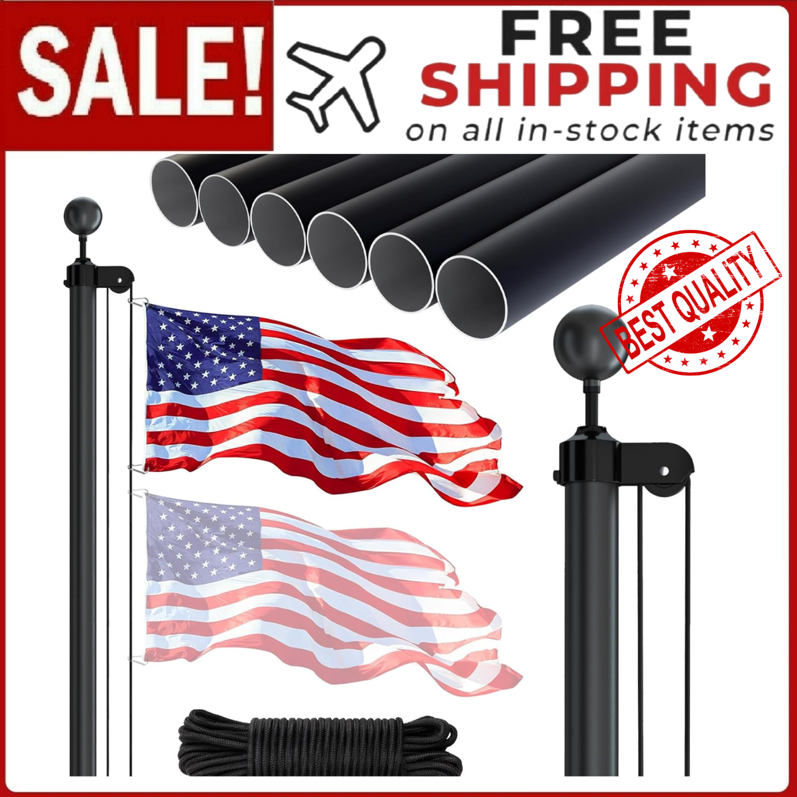 Flag Pole Kit Extra Thick Heavy Duty Aluminum Flagpole Outsides 25 FT