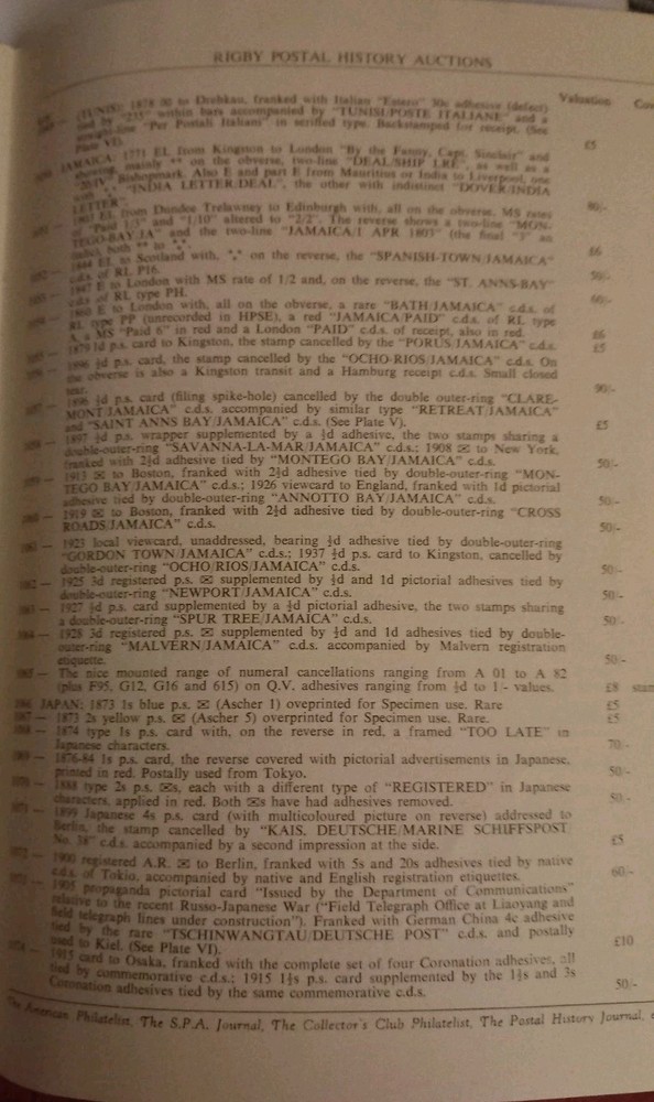 A Rigby Postal History Auction Catalogue . 1966