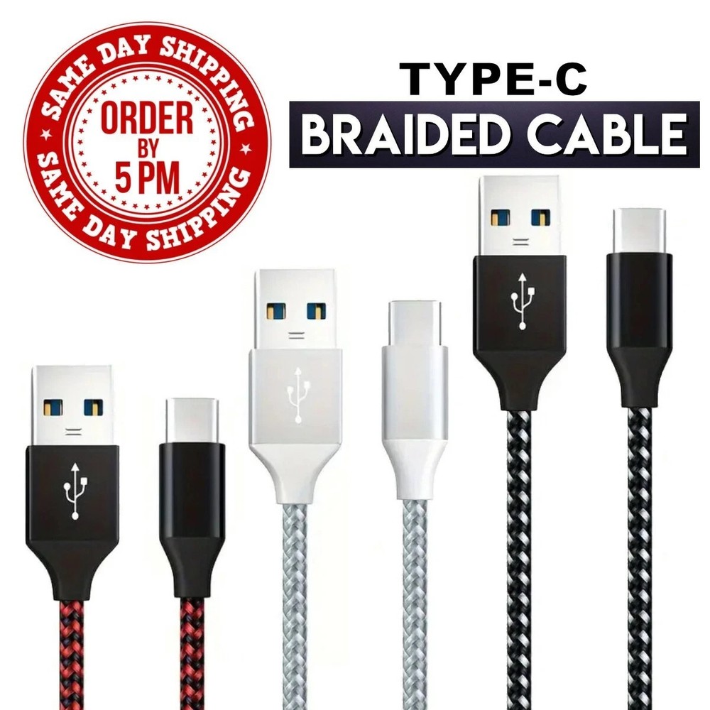 Braided USB C Type-C Fast Charging Data SYNC Charger Cable Cord 3/6/10FT Android