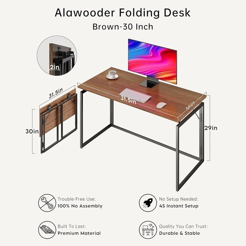 Foldable Compact Desk Portable Table No Assembly Minimalist Office Study Space
