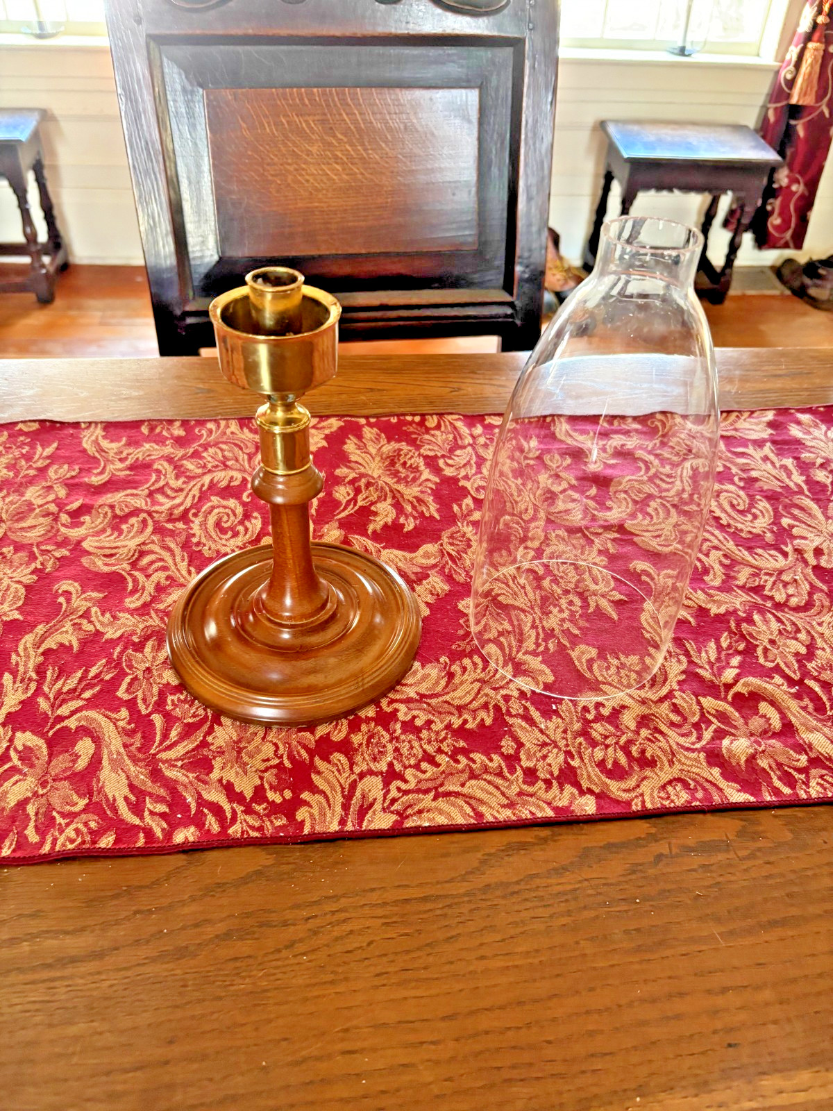 Vtg Williamsburg Restoration 17.5" Hurricane Candle Shade & Wooden Base CW16-80