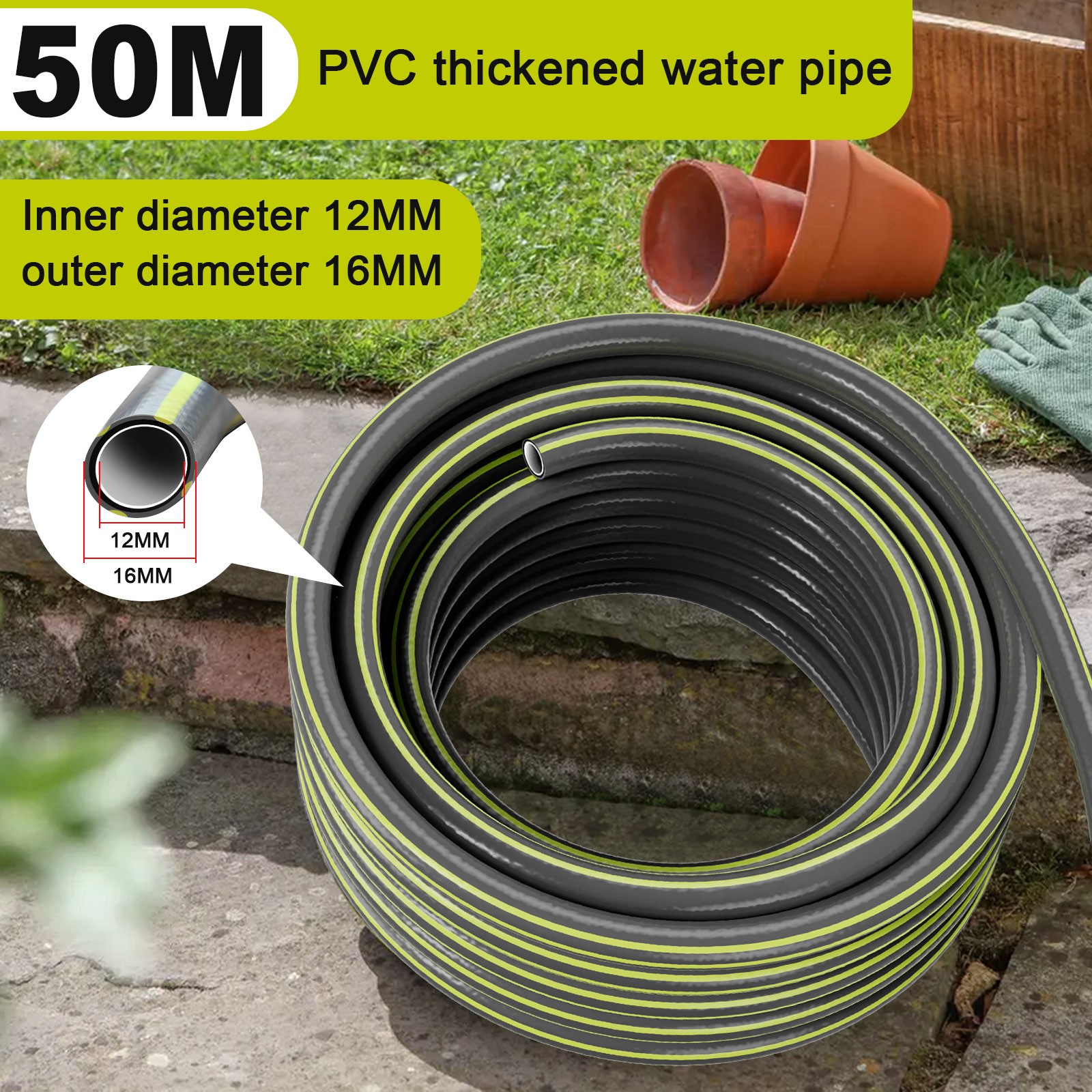 30/50/75/100/160FT Premium 1/2' Rubber Garden Hose Heavy Duty Water Hose Sprayer