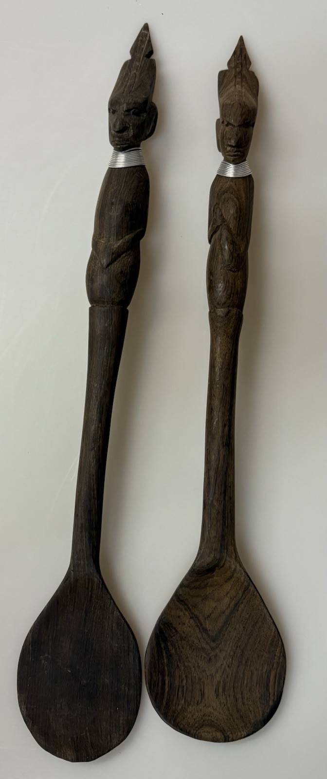 Lot of 2 Vintage African Long Wooden Tribal Spoon Set 14”