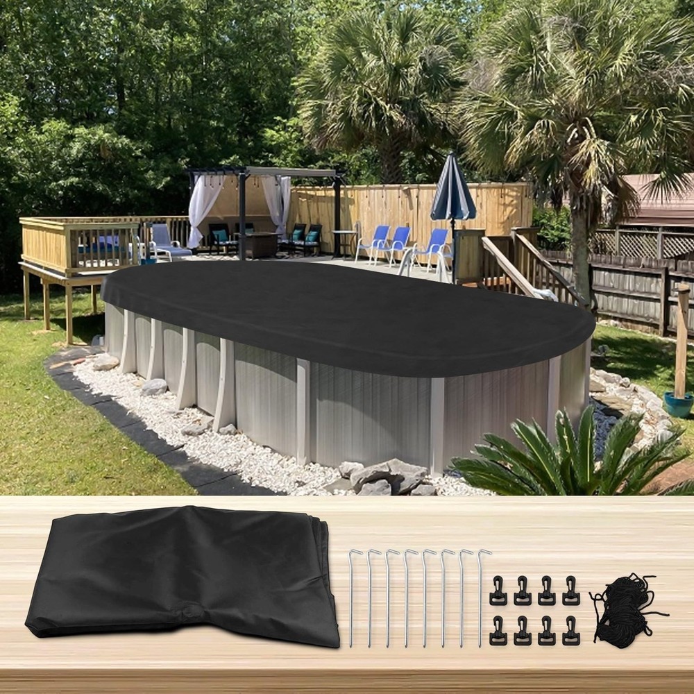 Above Ground Pool Cover Weather Resistant Oval Rectangular Black Multi Size