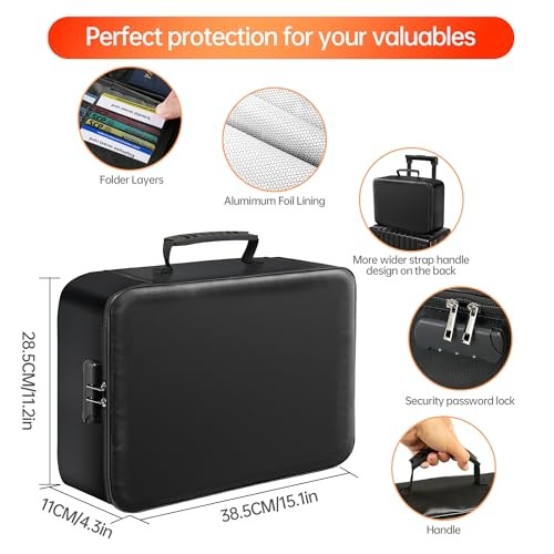 GIANTLUMl Document Bag with Lock,Fireproof 3-Layer File Storage Case with