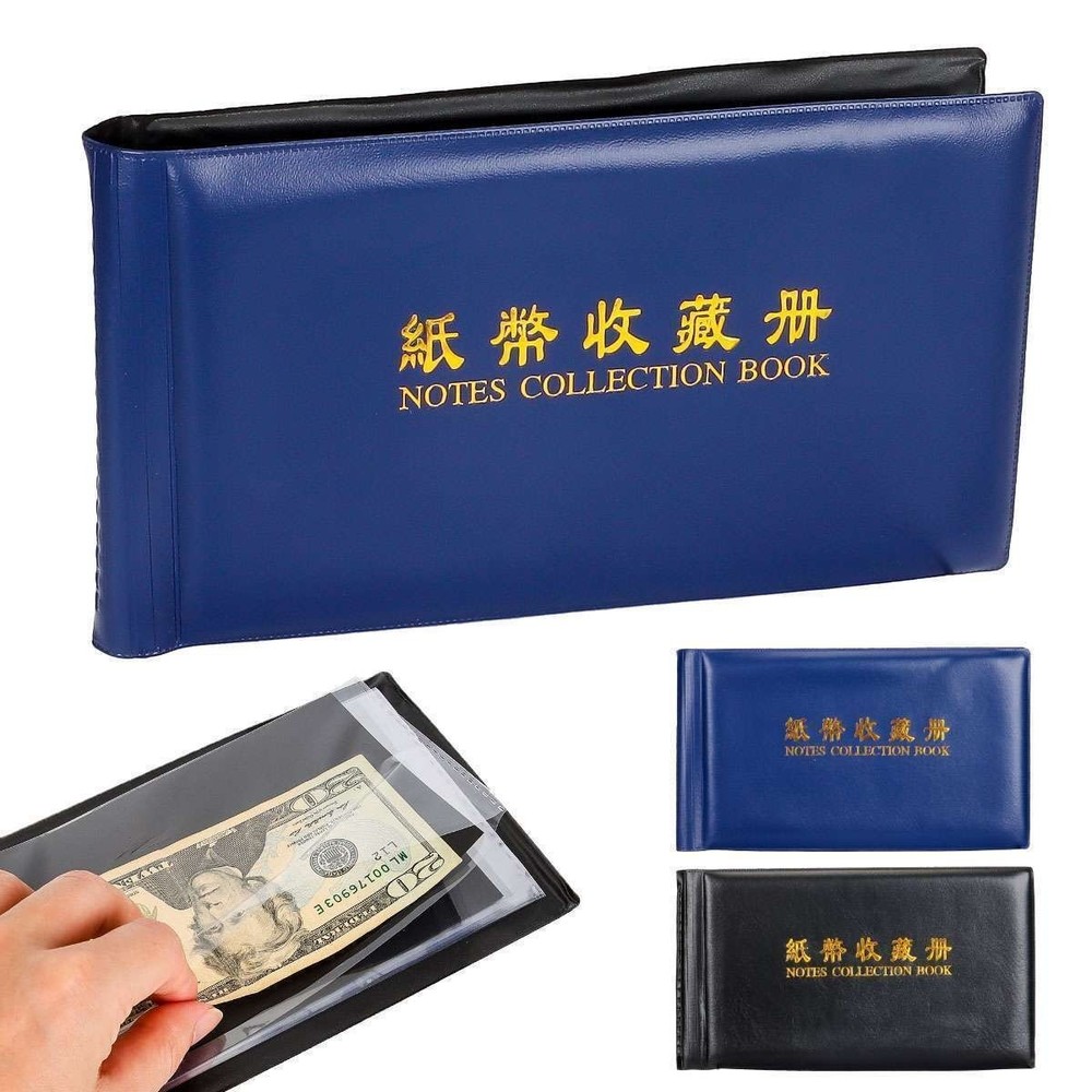 60pcs Paper Money Currency Banknote Collection Album Pocket Book Storage Black