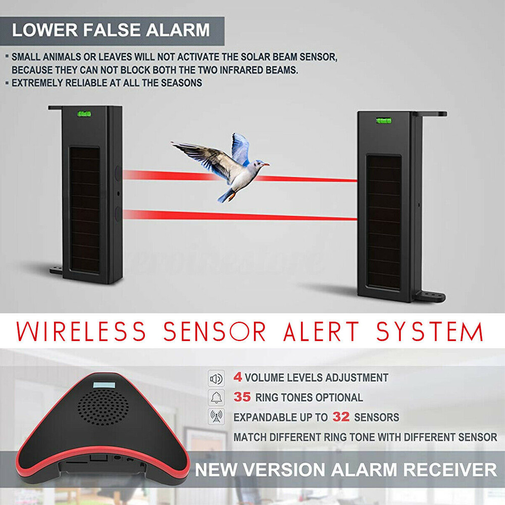 Weatherproof Solar Wireless Driveway Alarm Sensor Alert System Security Kit IP66