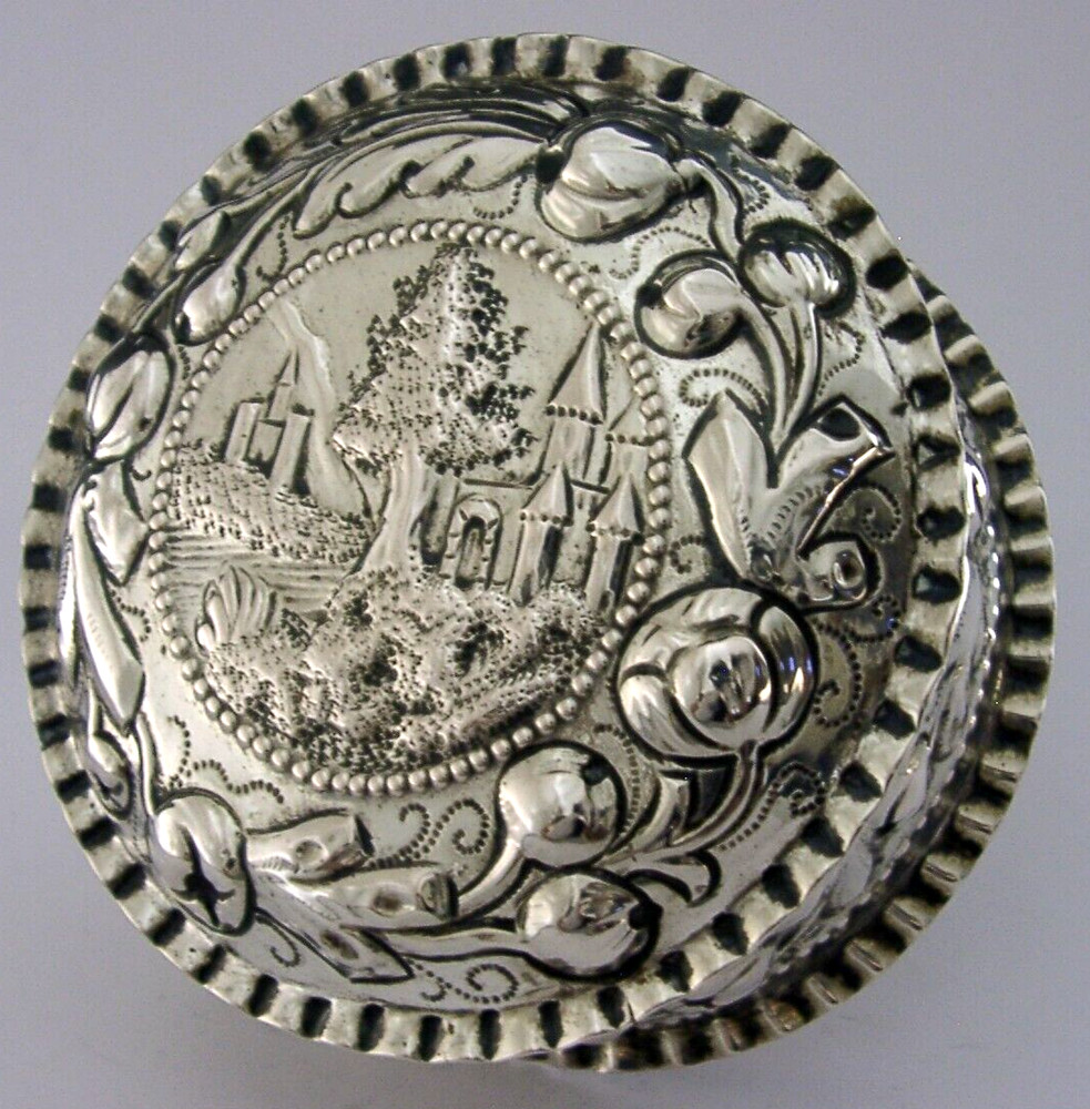 LARGE 196g GERMAN HANAU SOLID SILVER CASTLE TOP TABLE BOX c1900 ANTIQUE