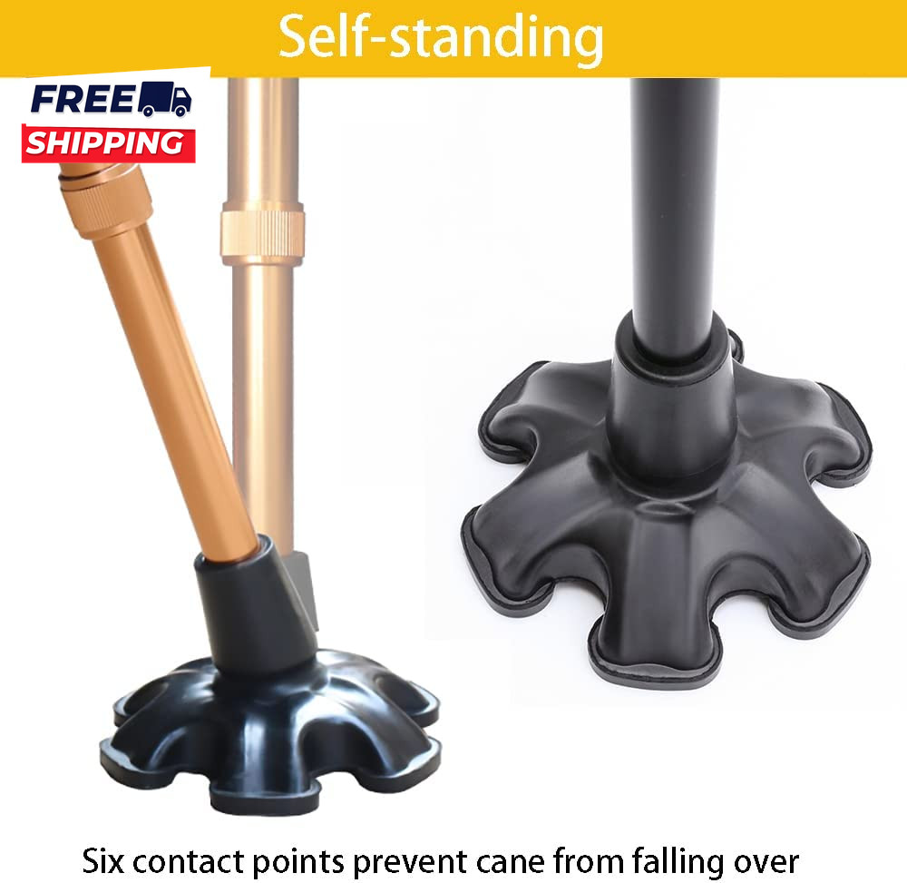 Cane Tip with 6 Support Rubber Foot for Walking Canes 3/4 Inch Shaft, Self-Stand