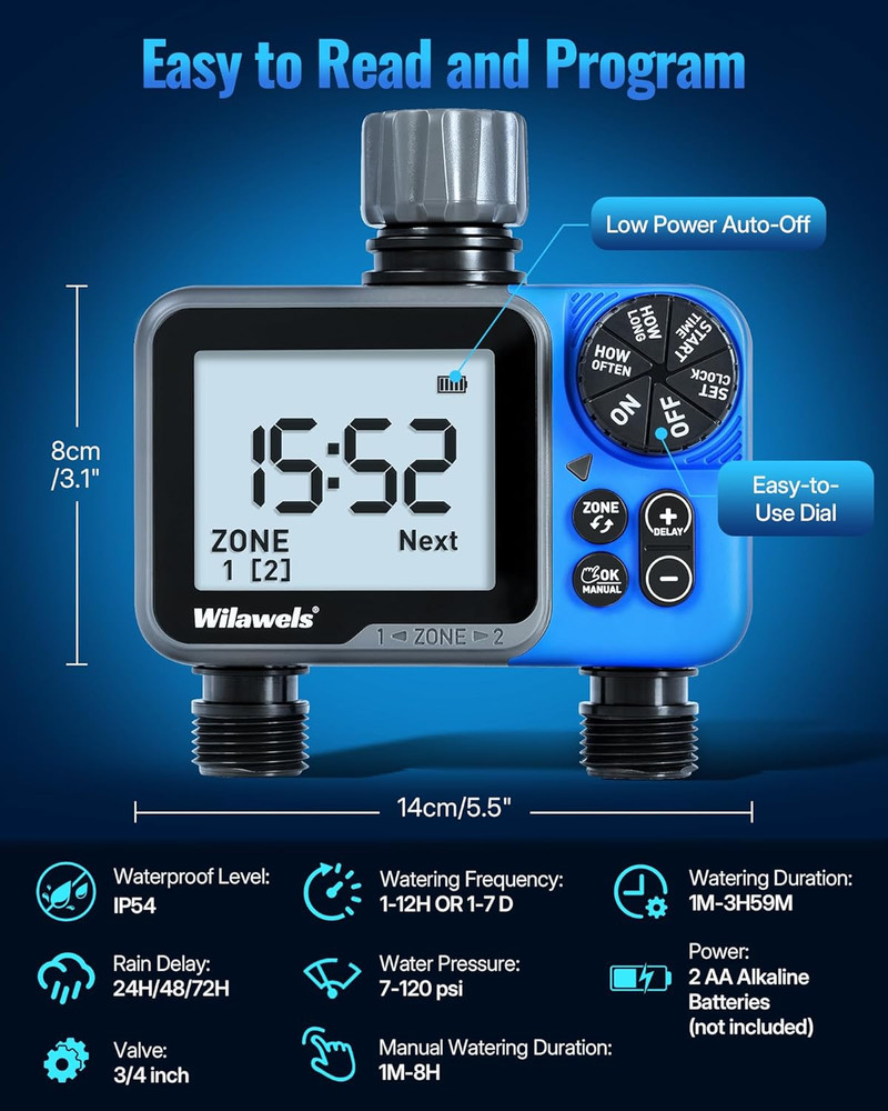 Water Timer for Garden Hose, 2 Zone Sprinkler Timer, Automatic Irrigation System