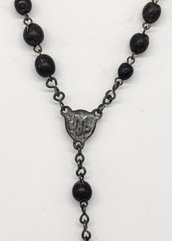 Catholic Bead Rosary Black Brown Crucifix INRI Medal Chains Silver Tone Vintage