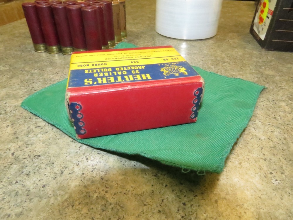 Vintage Herters 33 Caliber Jacketed Bullets, Empty Box