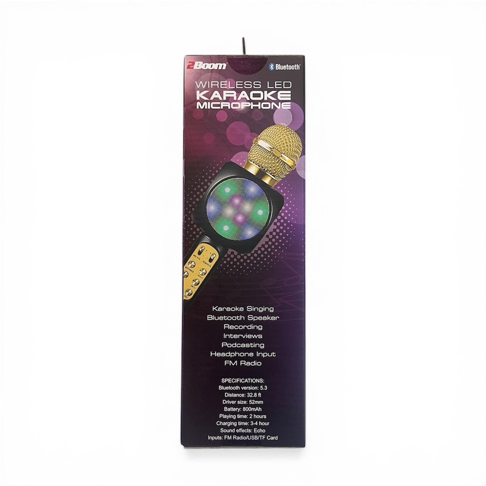 2Boom Wireless LED Karaoke Microphone Bluetooth Rechargeable Portable